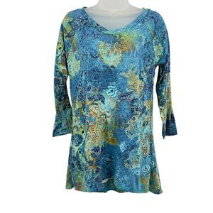 Tianello Womens Livia Blouse Tunic Size Small Paisley Burnout Cotton Blend Top
